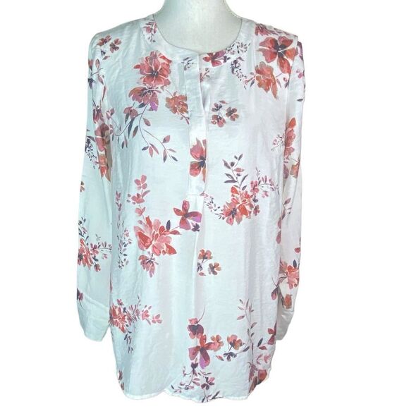 J.Jill Wms Sz XS Cream Floral Print Lightweight Long Sleeve Tunic Top Blouse - Picture 1 of 5